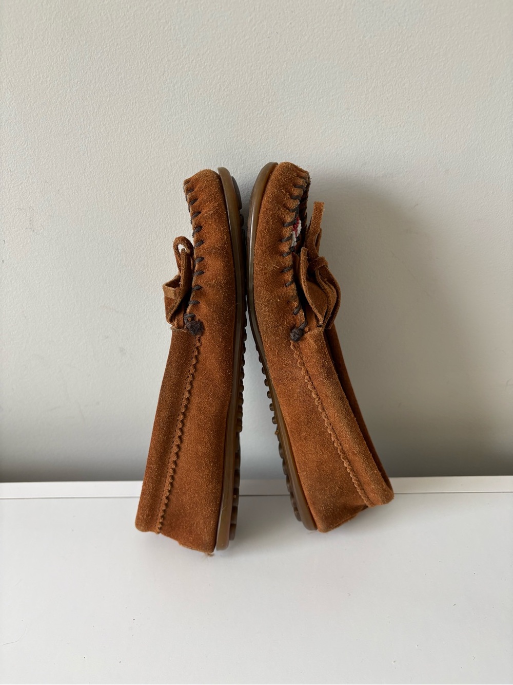 Minnetonka Thunderbird II Moccasins Brown Suede Beaded Leather Loafers Size 7 - Picture 4 of 13